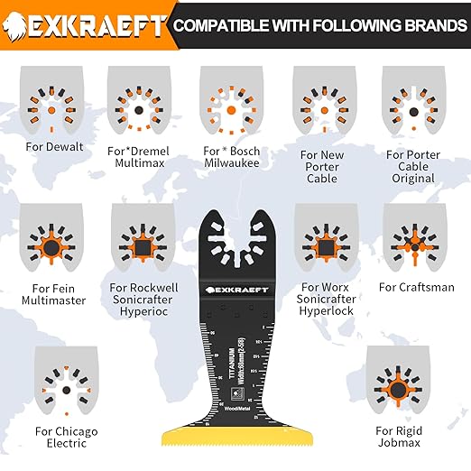18 PCS Titanium Oscillating Tool Blade, Professional Universal Multitool Blades for Wood Plastic Metal, Multi Tool Blades Kits Fit Dewalt Milwaukee Ryobi Rockwell Fein