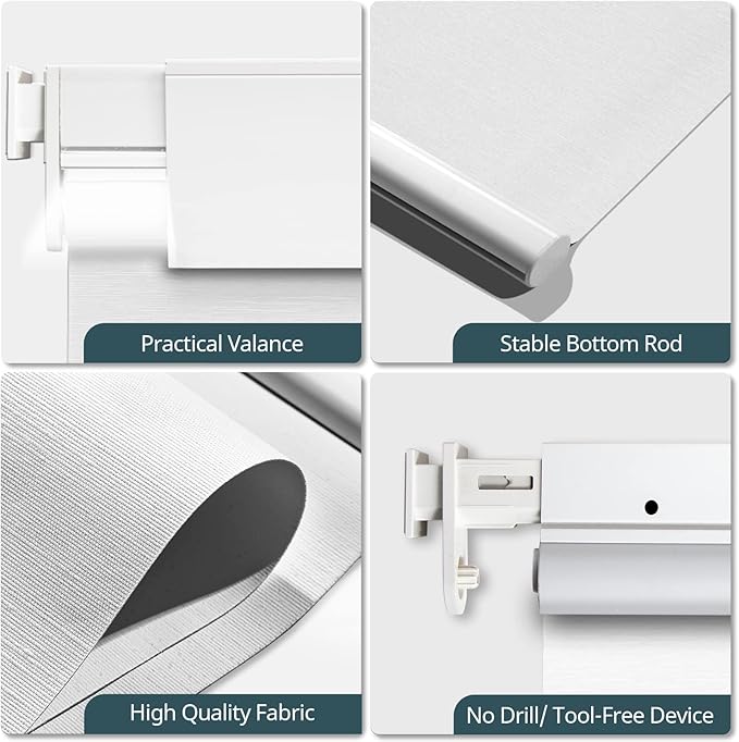 Motorized Blinds No Drill Automatic Blinds for Windows Cordless Roller Shades Electric Blinds with Remote Control Smart Blinds (White, 36.5 x 72)