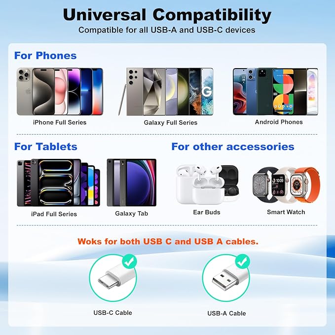 USB C Wall Charger 40W, Excgood 4Port USB Charging Block Flat Foladable Wall Plug PD+QC Power Adapter Multiports for iPhone 16 15 Pro Max 14 13 XR iPad Galaxy S24 S23 Watch Air-Pods -3Pack