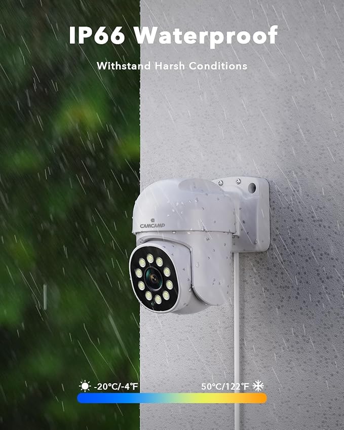 Camcamp 5MP PoE Security Camera Outdoor, Wired PoE IP Surveillance Cameras, Auto Tracking, 2-Way Audio, Color Night Vision