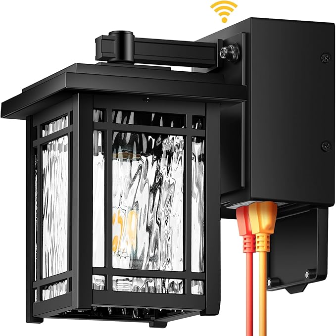 Porch Light with GFCI Outlet, Black Dusk to Dawn Outdoor Wall Light, Exterior Sconce Light Wall Mount, Waterproof Outdoor Garage Lighting Fixtures, Modern Outside Wall Lantern for House, Coach