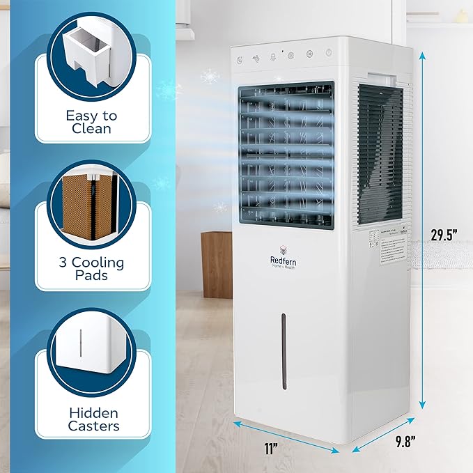 iQ Pure Breeze Portable Evaporative Air Cooler - 4 Cooling Modes with Remote - Energy-Efficient for Rooms up to 110 sq ft - Beat the Heat with Powerful, Personalized Cooling