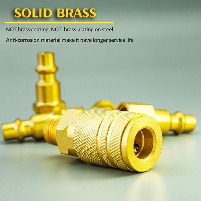 1/4" NPT Solid Brass Air Coupler and Plug Kit,Air Compressor Fittings, 1 Male Coupler and 1 Female Plug 3 Male Plugs, 5pcs Air Line Fittings Quick Connectors