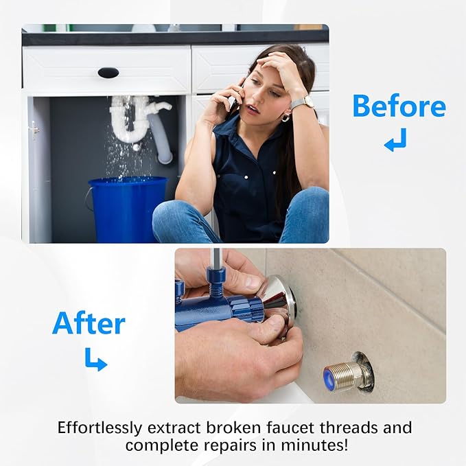 Broken Pipe Extractor Tool - Broken Faucet Removal Tool for 1/2", 3/4", 1" Pipes | Removes Rusted/Damaged Faucet Bolts & Pipe Threads (Blue)