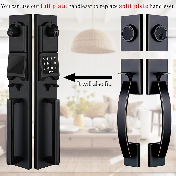 NEWBANG Right-Handed Matte Black Electronic Smart Handleset with Keypad Lock for Double Front Door(Keys Reserved),MDHST2016DB-E-SET-RH