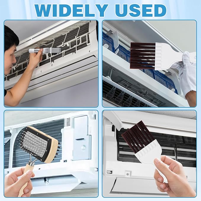CANIPHA 3Pcs Air Conditioner Condenser Fin Cleaning Brush Refrigerator Coil Cleaning Brush Supplies, Stainless Ac Coil Cleaner, Evaporator Coil Cleaner, Mini Split Cleaning Kit Fridge Cleaner Tool