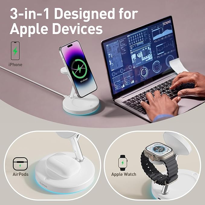 2025 3 in 1 Charging Station Compatible with Magsafe Charger Wireless Charger Stand for iPhone 16 15 14 13 12 Series Wireless Charging Station for AirPods Wireless Charging Stand for iWatch Series