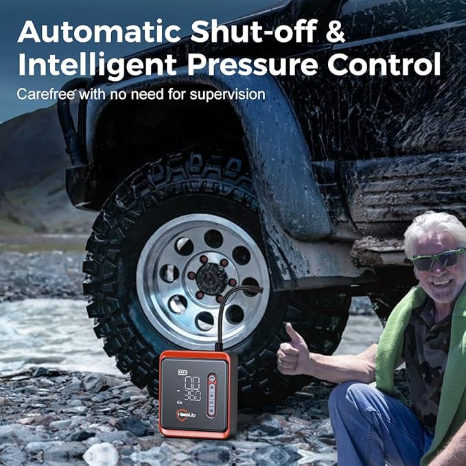 Tire Inflator Portable Air Compressor - Air Pump for Car Tires with Tire Pressure Gauge (150 PSI&10000mAh) - One Click Smart Pump Tire Inflator for Car, Motorcycle, Bicycle and More