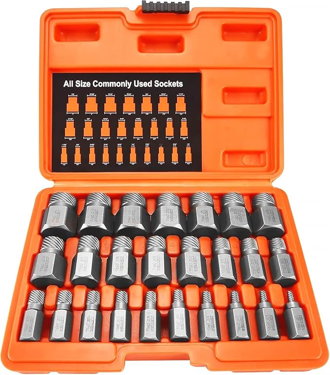 XEWEA 25Pcs Screw Extractor Set Hex Head Multi-Spline Easy Out Bolt Extractor Tool, Chrome Molybdenum Alloy Steel Heavy Duty EZ Out Rounded Screw Remover, Father's Day gift