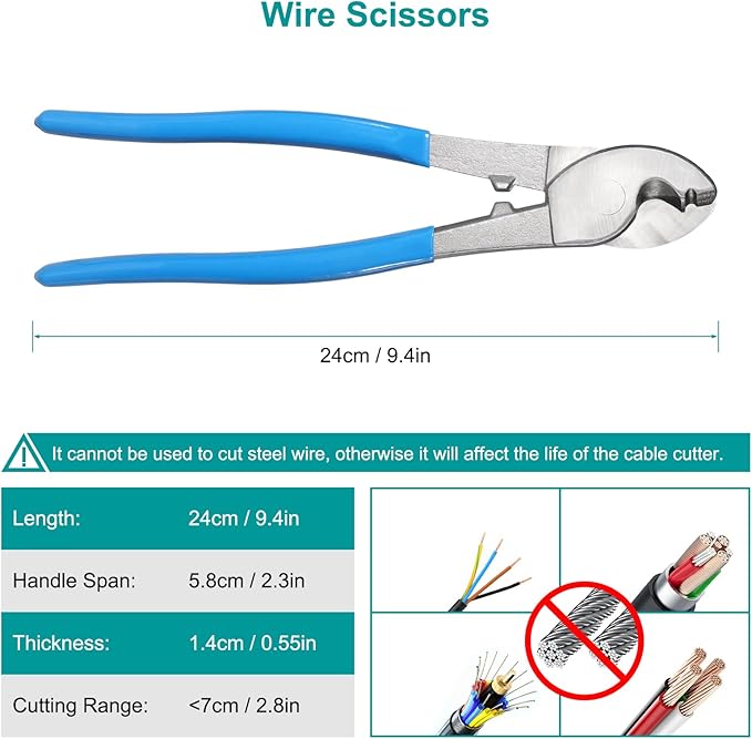 10 Tons Hydraulic Crimping Tool, Hydraulic Crimper for 12 AWG to 2/0 AWG Battery Cable,1/16" 1/8" 3/16" Stainless Steel Cable, Battery Cable Crimper Tool with Cable Cutter & 9 Dies