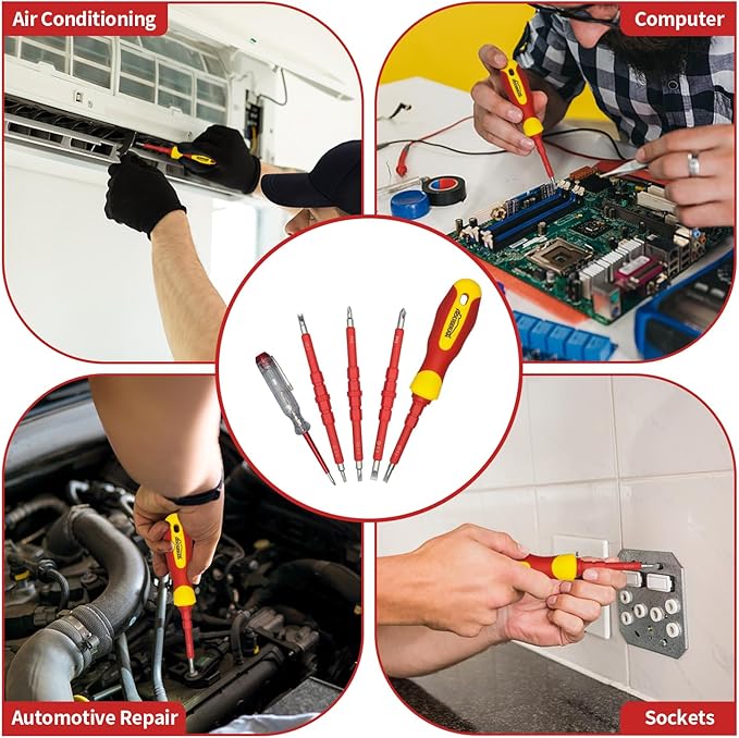 Insulated Screwdriver, HOUSERAN 5 Pcs Screwdriver Set, Electrician Tools Kit with Case, 1000V, Screw Driver with Interchangeable Blades, Electrical Screwdriver for Men Household Repair