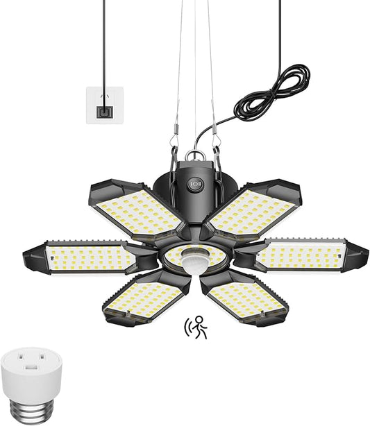 Plug-in Motion Sensor Garage Light 20000LM, Linkable Garage Ceiling Light Led with E26 Adapter,Motion Sensor Light Indoor Blub - 360° Detection for Workshop/Basement