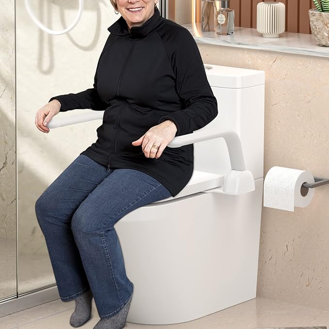 DAILYLIFE Toilet Safety Rails - Heavy Duty Aluminum Armrest Hand Rail for Elderly, Seniors, Handicap, Pregnant - Folding, Compact Design Supports up to 480 lbs