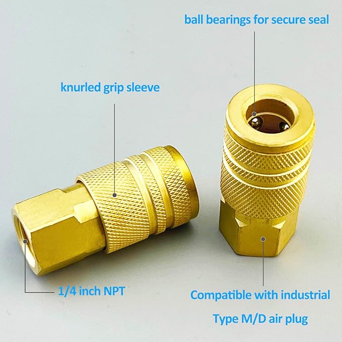 1/4" NPT Solid Brass Air Coupler and Plug Kit,Air Compressor Fittings, Air Compressor Hose Kit, 10pcs Air Line Fittings Quick Connectors