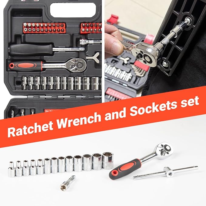 132 Piece Home Repair Tool Set - General Home/Auto Repair Hand Tool Set, Toolbox Storage Case with Driver Handle Socket Wrench Hex Keys Screwdriver bits - Perfect for Homeowner, DIY, Handyman