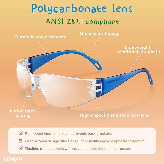 24 Pack Kids Safety Glasses in 6 Colors, UV Protection Eyewear for Children, Impact & Ballistic Resistant Protective Goggles with ANSI Z87+ Standards, for Science/Nurf Party/School/Landscaping