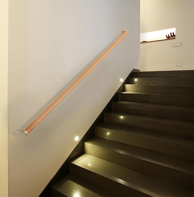 Handrails for Indoor Stairs,Railings,Outdoor Stairs Handrail,Modern Aluminum Handrail Set, Wall Mounted,Wall Return Bracket More Safety, Rust Free. (Cherry Wood Grain, 9 FT)
