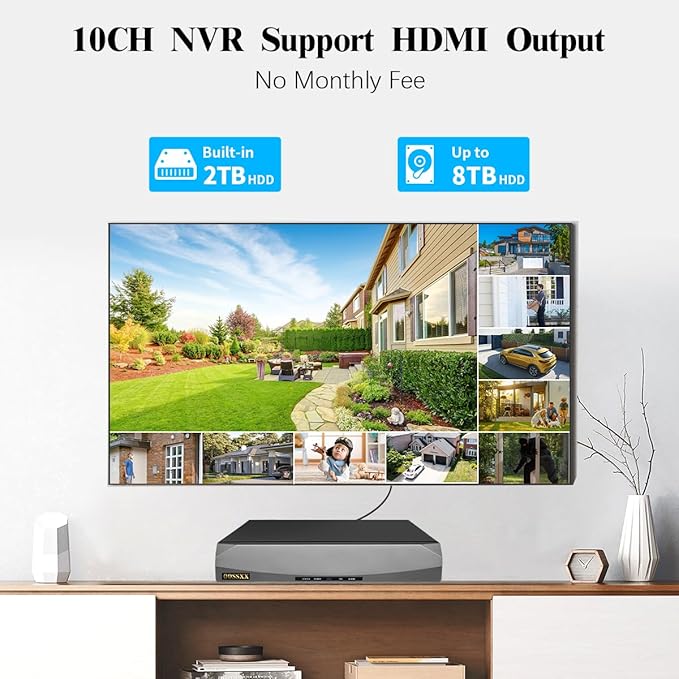 (Auto Tracking & 2-Way Audio) WiFi PTZ Outdoor Security Camera System Pan 5MP Wireless Cameras System 10 Channel NVR Video Surveillance DVR Set