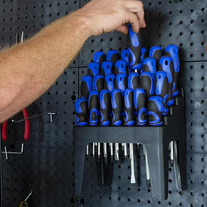 Stark USA 26-piece Screwdriver Stand Slotted Philips Pozi Star Organizing Set Magnetic Tip Screw Driver Rack, Blue/Black