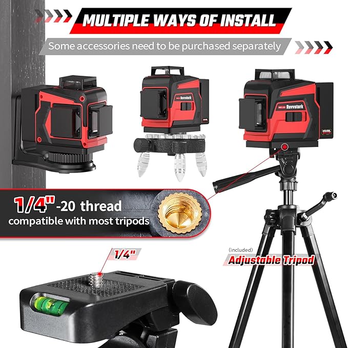 Laser Level with Tripod, 3x360° Green Line Laser Tool with Self-Leveling & Manuel Models, Remote/Touch Control, Rechargeable Battery for Picture Hanging, Tile, Home Renovation (Bag Included)