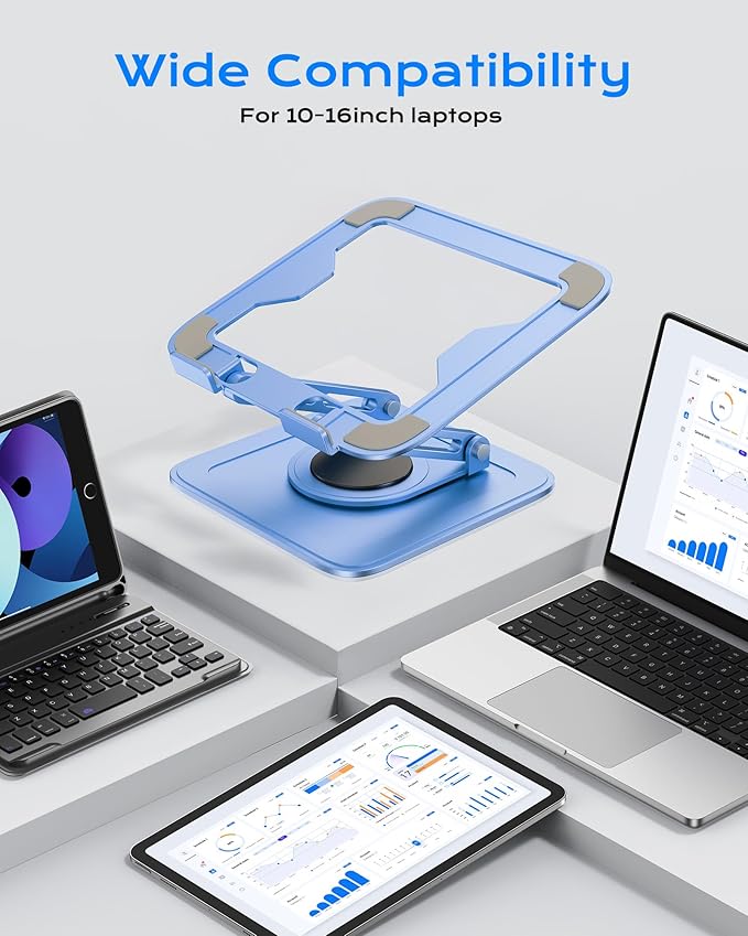 Adjustable Laptop Stand, Computer Stand with 360 Rotating Base, Ergonomic Laptop Riser Mount for Desk Foldable Protable Computer Desk Fits with MacBook Pro Air (10-16") - Blue