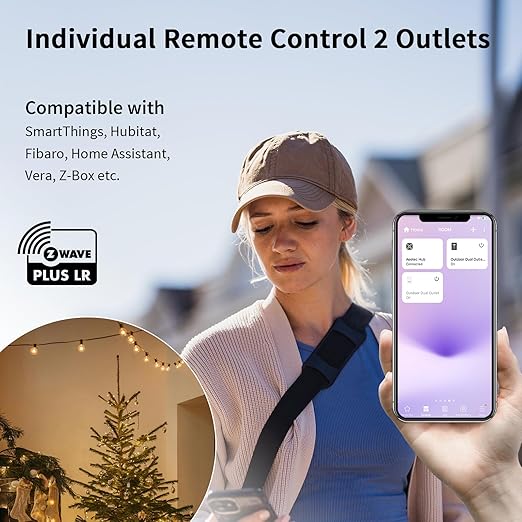Minoston 800 Series Z-Wave Plug, Outdoor Zwave Smart Plug with 2 Individual Outlets, Waterproof Z-Wave Smart Outlet for Christmas Lights Compatible with SmartThings, Alexa, Zwave Hub Required (MP24Z)