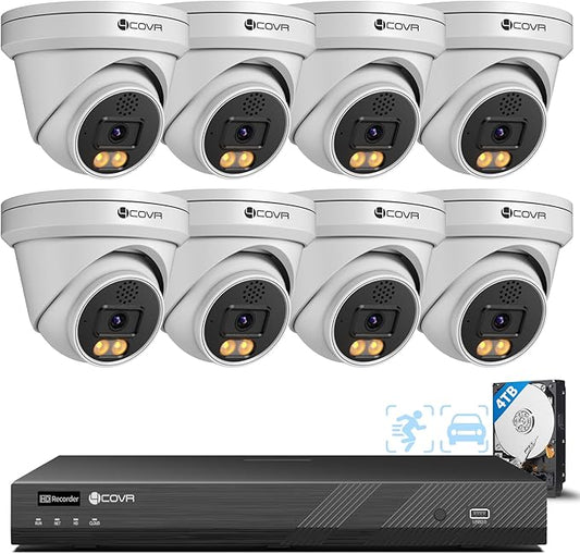 4COVR 12MP Security Camera System 16 Channel PoE for Business, 8X 12MP Wired IP Cameras IP67, 2-Way Audio Talk, Person Vehicle Detection & Smart Color Night Vision, UltraHD NVR 4TB HDD, LY97KAAM1608