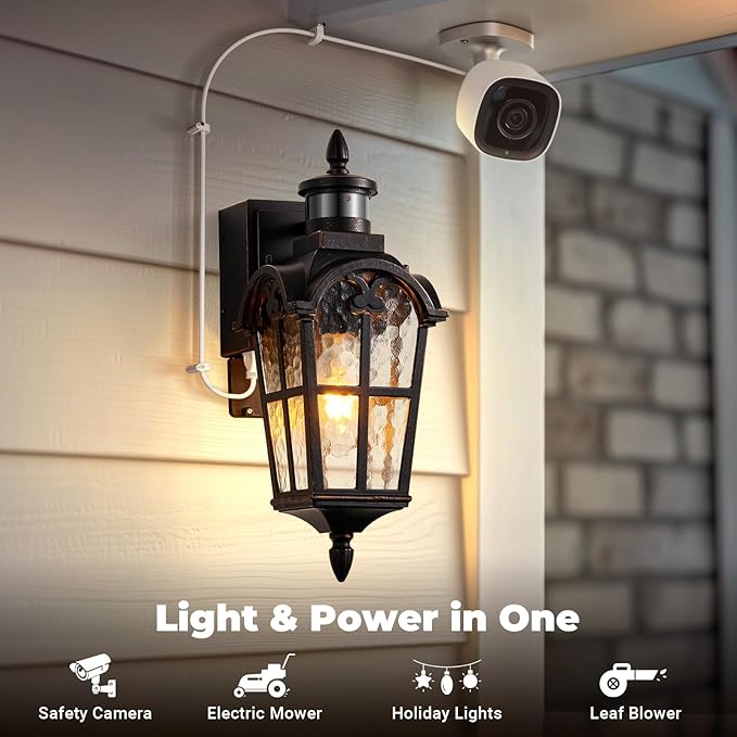 16.4" Motion Sensor Outdoor Lights with GFCI Outlet, 2-Pack ORB Outdoor Porch Light with Water Ripple Glass, 4-Modes Waterproof and Anti-Rust Dusk to Dawn Outdoor Lighting for Garage Patio