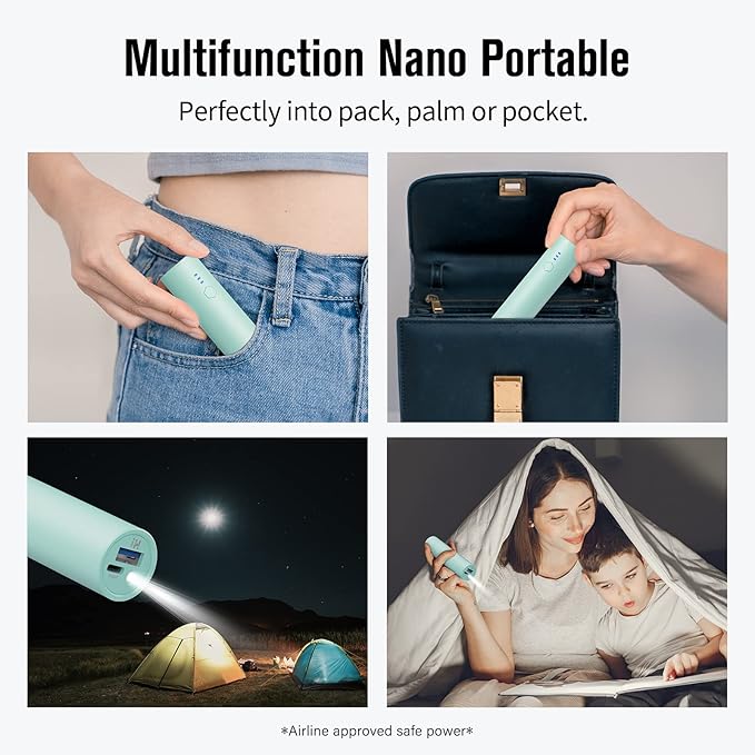 Portable Charger, S03 2-Pack 5000mAh Power Bank Fast Charging, with Flashlight Compatible with iPhone 14/13/12/11 Series and Android Phone, Green and Green