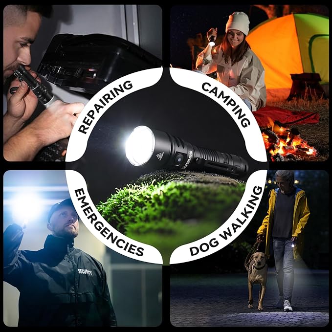 sofirn SK40 Tactical Flashlight 3200 Lumens, Rechargeable EDC Flashlight with 580 Meters Long Throw, Dual Switches LED Flash Light Spotlight for Camping Hiking Hunting Searching