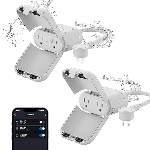 ELEGRP PQR20 Outdoor Smart Plug Waterproof IP66, WiFi Plug with 2 Individually Sockets, Compatible with Alexa & Google Assistant, Smart Outdoor Outlet for String Lights, UL Certified, 2 Pack, Grey
