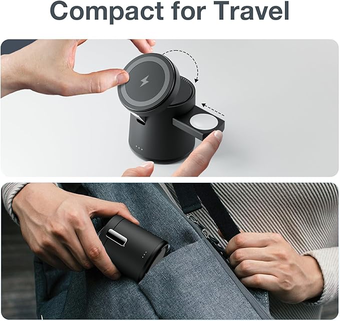 2025 Upgrade 3 in 1 Charging Station for Apple MagSafe Charger, Adjustable Portable Wireless Charging Stand, Fast Wireless Charger Dock for iPhone 16 15 14 13 12 Pro Max & Apple Watch AirPods (Black)