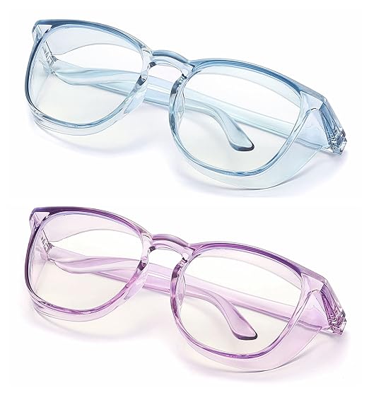 Alsenor Safety Glasses Anti Fog Goggles Protective Eyewear Blue Light Blocking Anti Dust UV Protection Glasses For Men Women (2 Pack (Sky-Blue + Lilac))
