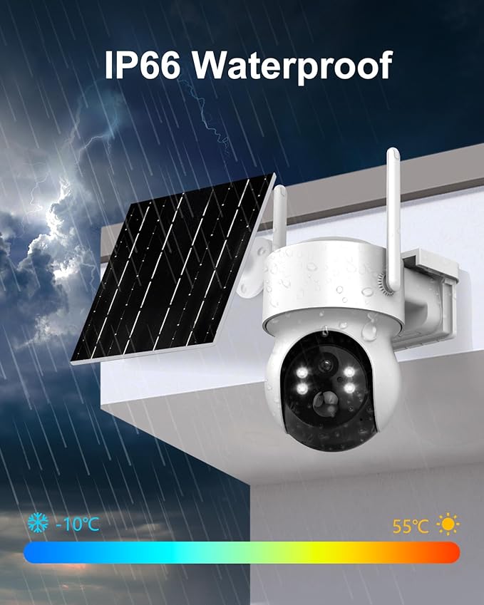 4MP Wireless Solar Security Camera Outdoor, 2K WiFi Home Surveillance PTZ Cam with with Floodlight, Human Detection, Siren Alarm, 98FT Night Vision, 2-Way Talk, 5W Solar Panel & Rechargeable Battery
