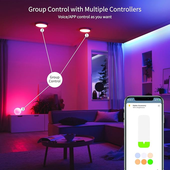 Smart Matter GU10 Light Bulb, WiFi, RGBCW Color Changing, 40W 400LM, Works with HomeKit Alexa Google Home, 4 Pack