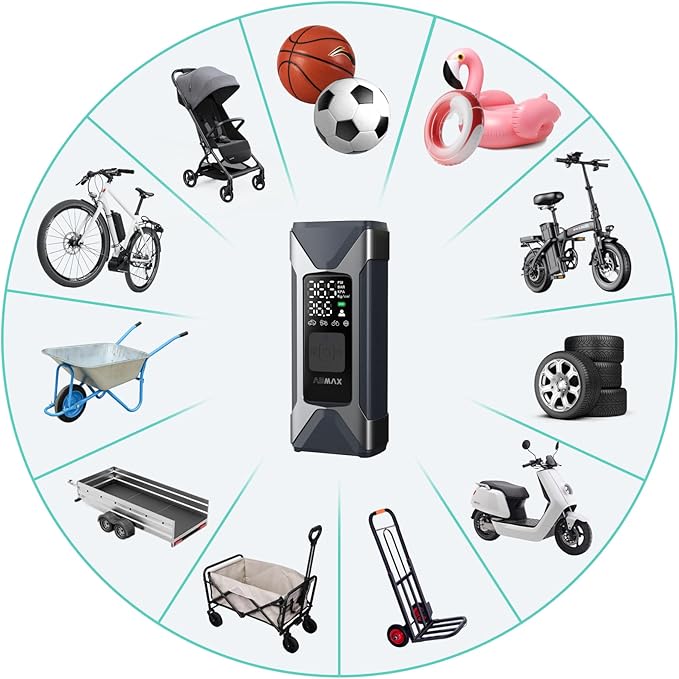 T10 Tire Inflator Portable Air Compressor - 160 PSI Portable Tire Pump with 7500mAh Battery - Cordless Air Pump with Pressure Gauge and Auto Shut-Off Function for Car, Motorcycle, Bike, Ball