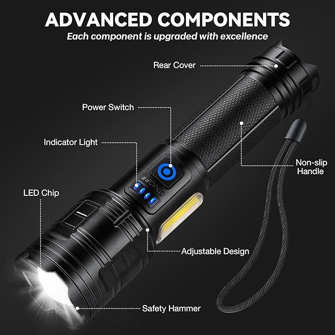 Flashlight Rechargeable 90,000 High Lumen - 2 Pack LED Flash Light with COB, 7 Modes Powerful Handheld Flashlight for Home, Camping (2)