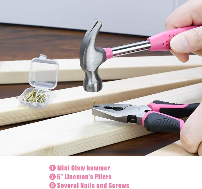 ZUZUAN 25pc Pink Tool Set Household DIY Tool Kit for Women with Easy Carrying Small Mini Tool Box, Perfect for DIY, Home Maintenanc