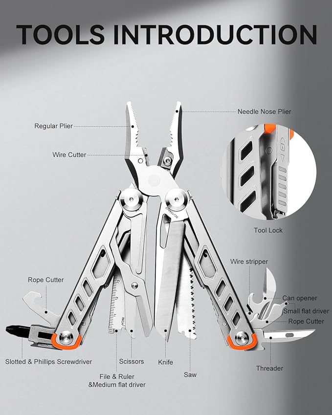 MINI Multitool Pliers,14-In-1 Survival Gear For Outdoor, Home,And Auto Repair,Birthday Christmas Gifts For Men Boyfriend Dad Husband(Grey)
