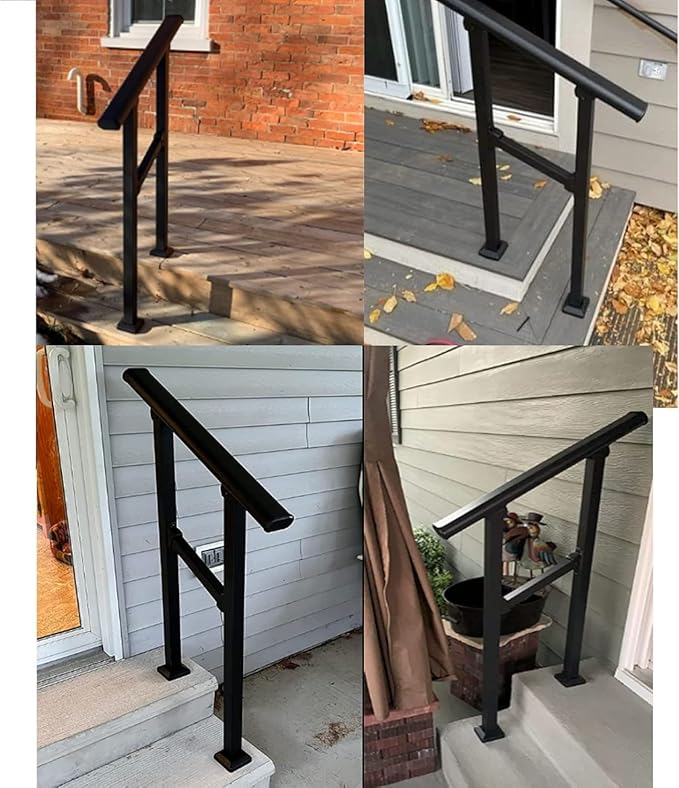Hand Rails for Outdoor Steps,2 Step Stair Handrail & Indoor Stair Railing Kit๏ผMetty Metal Railings for Outdoor Steps and Hand Rails for Seniors for Porch Railing