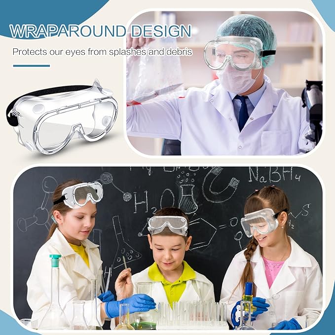 Macarrie 50 Pcs Anti-Fog Safety Goggles Bulk Anti Scratch Lab Goggles Over Glasses for Men Women Nurse Medical Chemistry Work