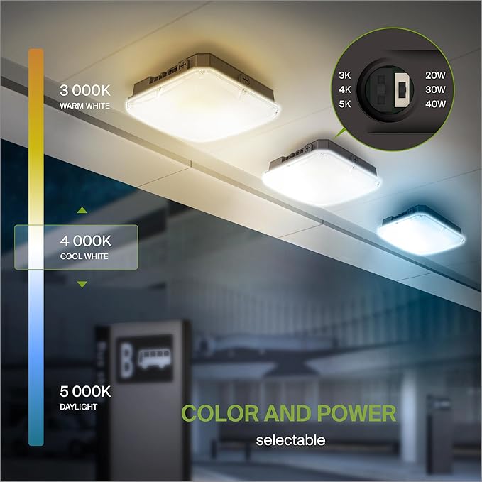 ASD LED Slim Canopy 20/30/40W 120-277V 0-10V Dimmable 140Lm/W 3000/4000/5000K Bronze UL DLC Premium