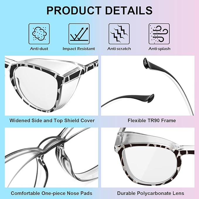 OXG 4 Pack Safety Glasses Anti Fog Goggles, Blue Light Blocking Stylish Safety Glasses for Women Nurses Protective Eyewear