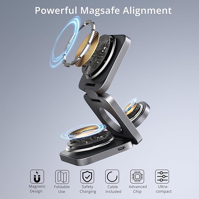 3-in-1 Wireless Charger Stand, LULULOOK 15W Magnetic Charger Wireless Fast Charging Station for iPhone 16/15/14 Series, Aluminum 5W Charger for Apple Watch, AirPods, USB-C Charging Cable Included