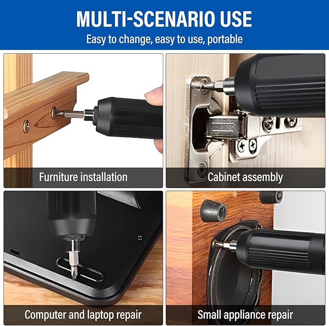 4V Cordless Electric Screwdriver with Dual Modes & Type-C Charging | 3.8Nm Torque, 15 Precision Bits | Portable Tool for Home DIY, Furniture Assembly, Electronics Repair