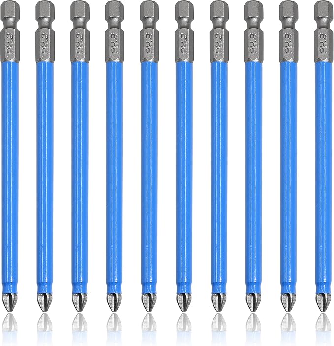 10 Pcs Magnetic Phillips Screwdriver Bit Set 5 inch Long, PH2 Phillips Bits Set, Non-Slip Cross Head Electric Screwdriver Bits Set 1/4" Hex Shank (PH2, 127mm)