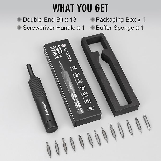 Sharden 27-in-1 Precision Screwdriver Set Multi Bit Small Screwdriver Magnetic Mini Screwdriver Set Pen Style Manual Repair Tool Kit For Eyeglass, Watch, Computer, Jewelers, Laptop, Electronics, Phone
