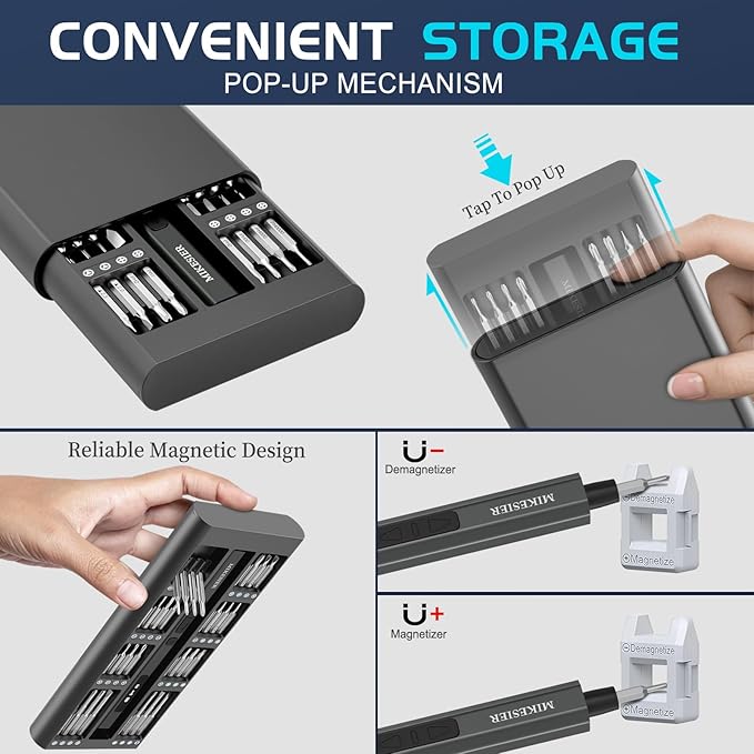 3.7V Mini Electric Screwdriver, Precision Electric Screwdriver Set, 5-Level Torque, 64 Magnetic Bits, Magnetic Storage, Portable Repair Tool Kit for Electronics Phone Camera Laptop Watch