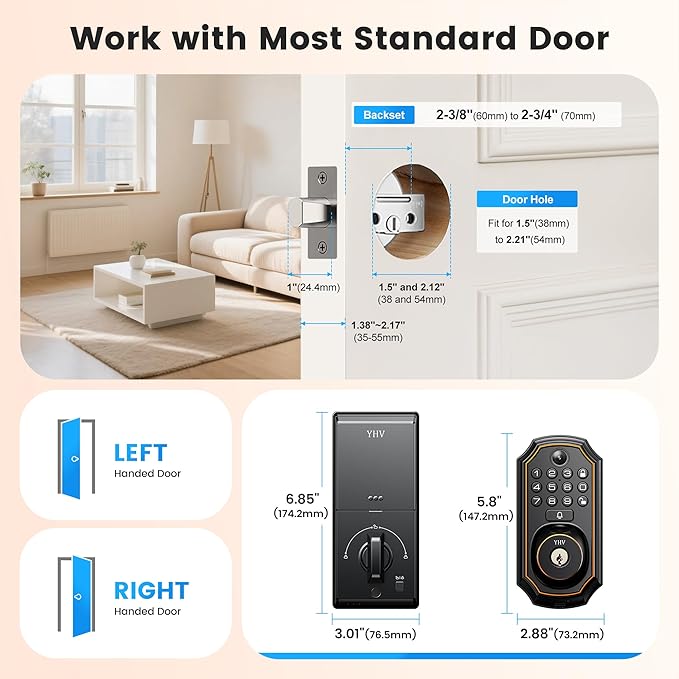 Keyless Entry Door Lock with Camera Electronic Smart Lock Fingerprint Keypad Deadbolt with Code, App Remote Control, Auto Unlock, Wi-Fi Connected, Doorbell for Front Door