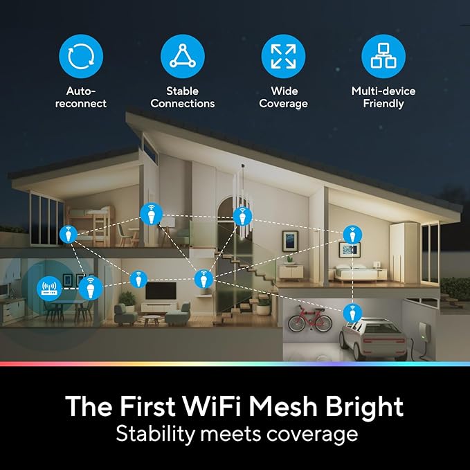 Smart Light Bulbs, 1100 Lumen, 90+CRI WiFi Mesh & Bluetooth Color Changing A19 Light Bulb, 16 Million DIY Colors RGB Light Bulbs, Compatible with Alexa, Google Assistant Home App, 2 Pack